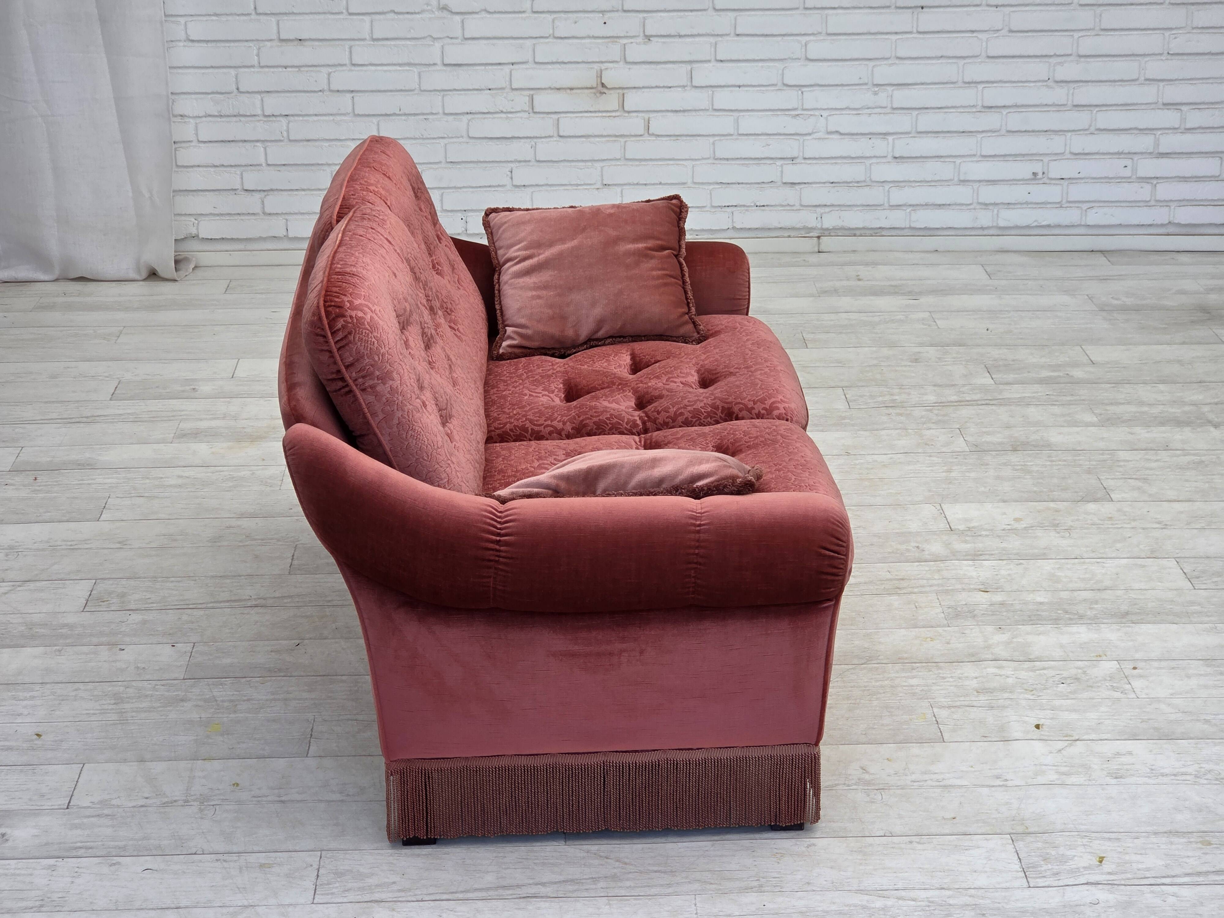 1980s, Scandinavian 2-seater sofa, pink furniture velour.