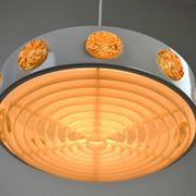 Pendant Lamp with Amber Glass Medallion Inserts — Vitrika, Denmark, 1960s