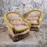 Paire de fauteuils Napoléon III en tissu Etro, France, fin XIXe