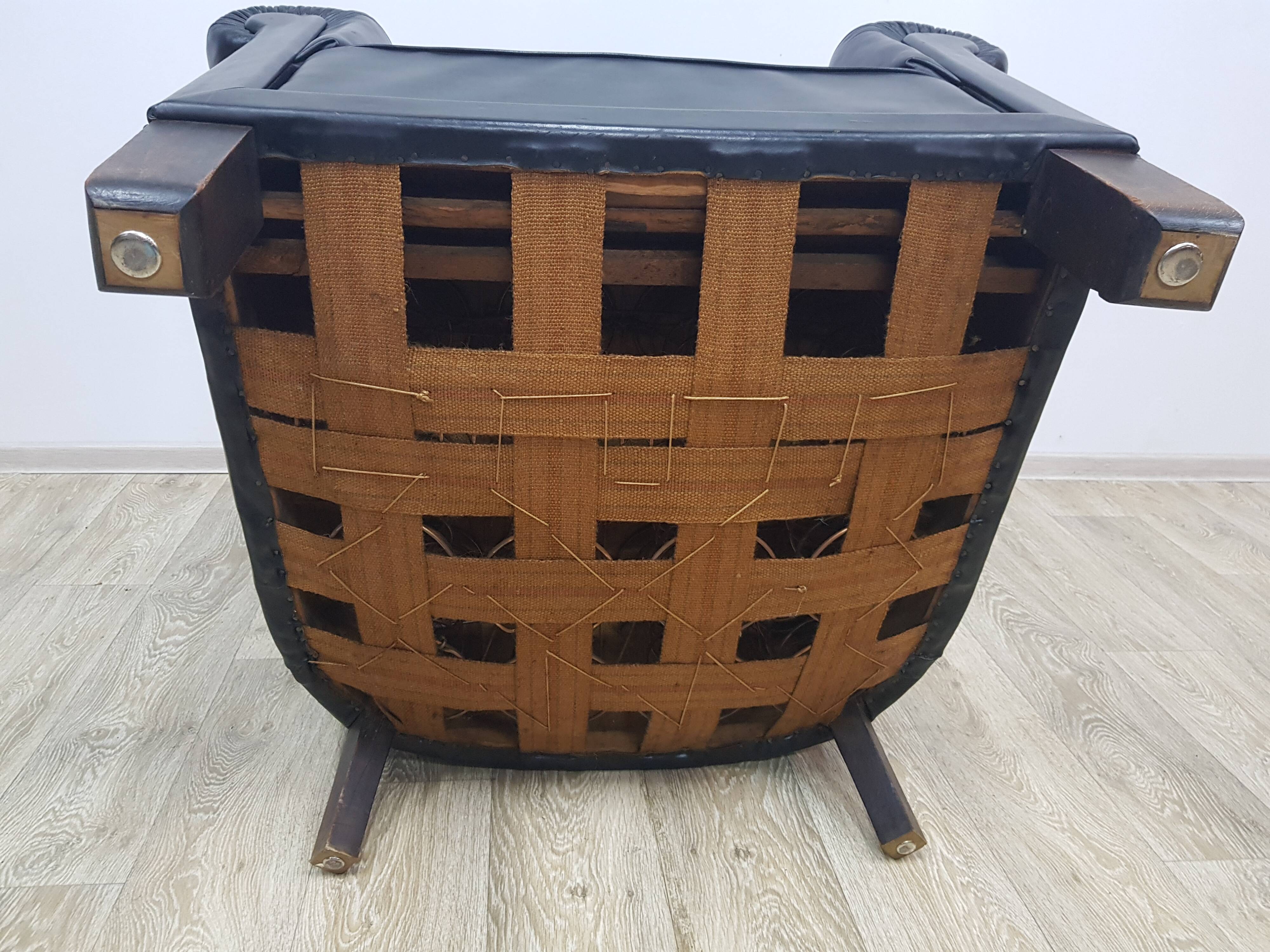 Vintage club armchair with studs, leather, Art Deco, 1930s/40s.
