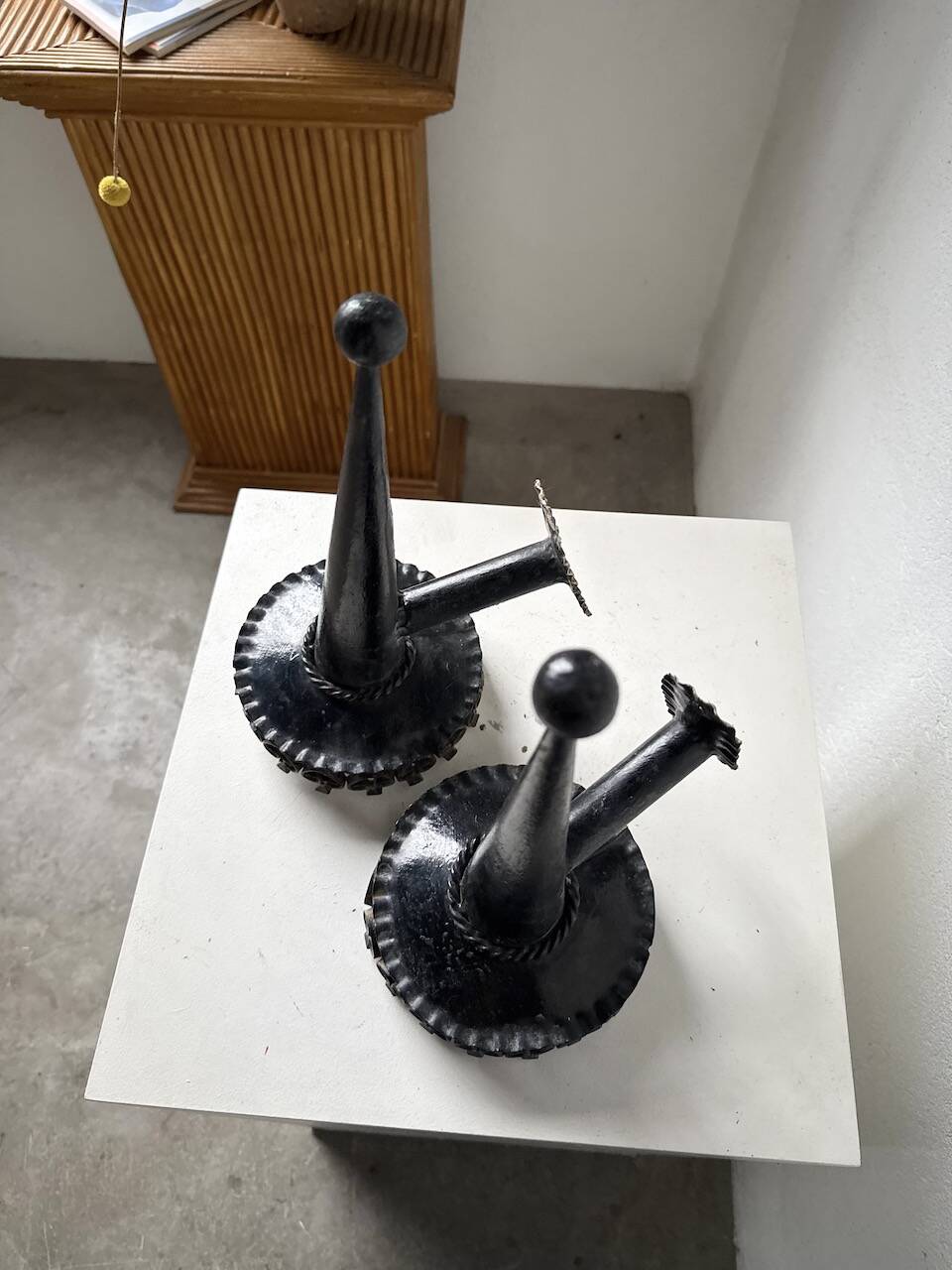 Black metal brutalist wall lights