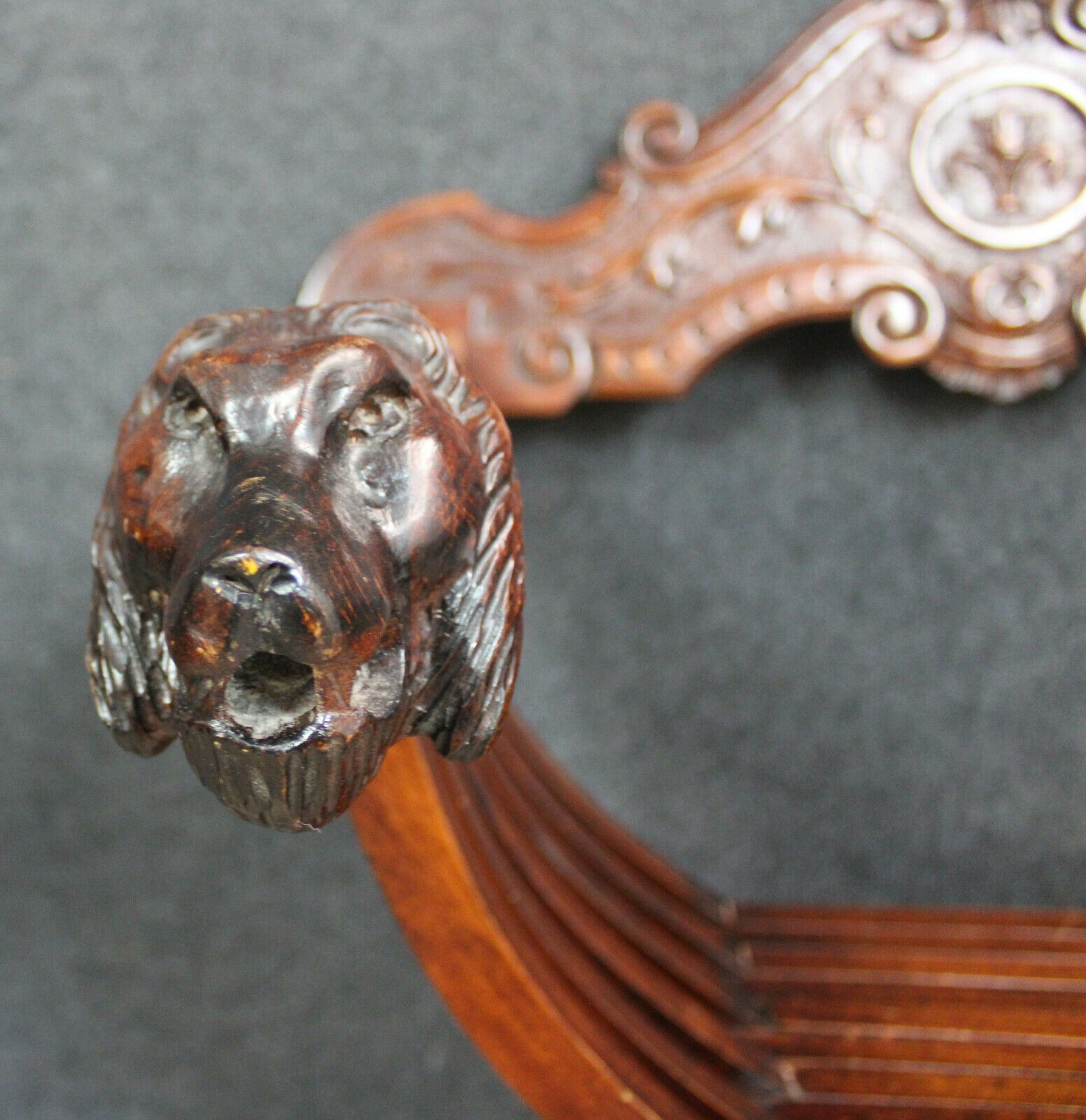 Curule or Dagobert renaissance armchair in walnut