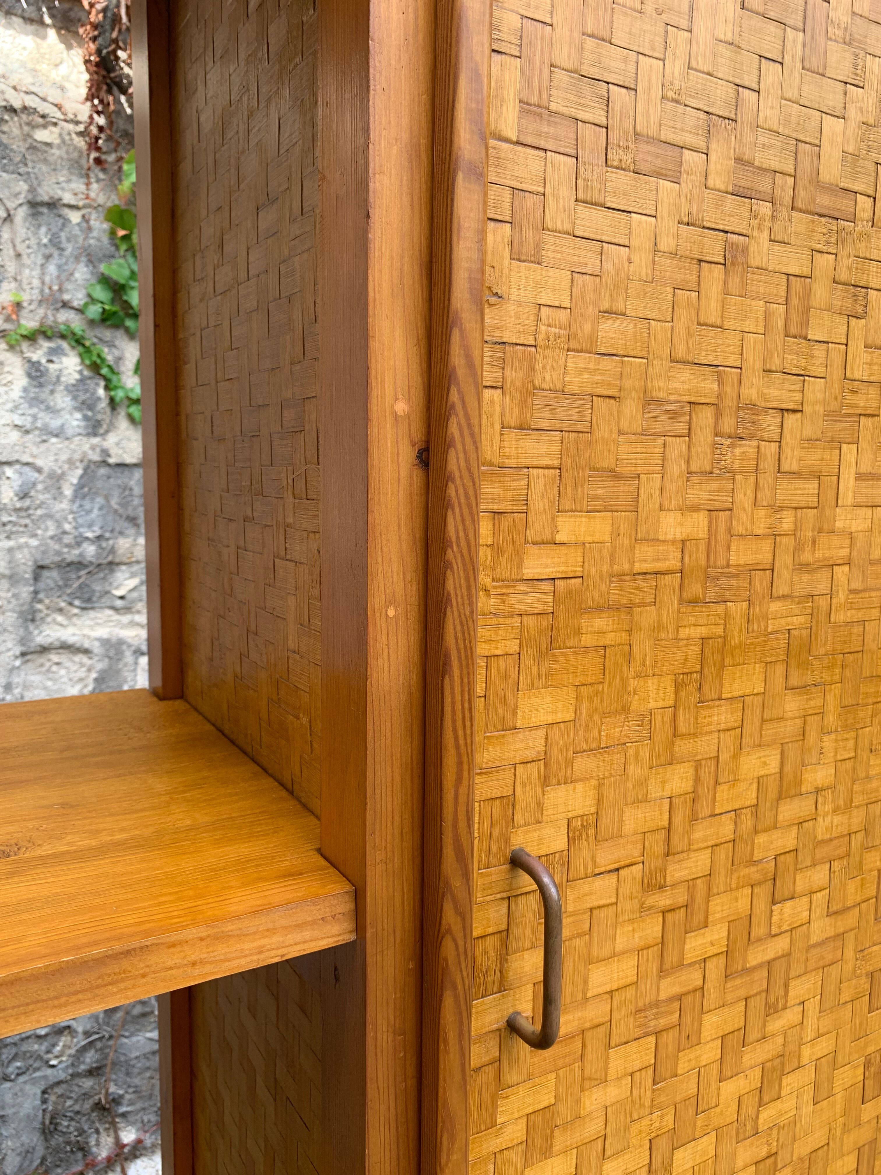 Bamboo cabinet woven and modular pine vintage 1960