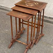 3 nesting tables in Art Nouveau style, made of solid wood and marquetry from the 19th century.