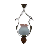 Lustre ancien en bois métal et verre