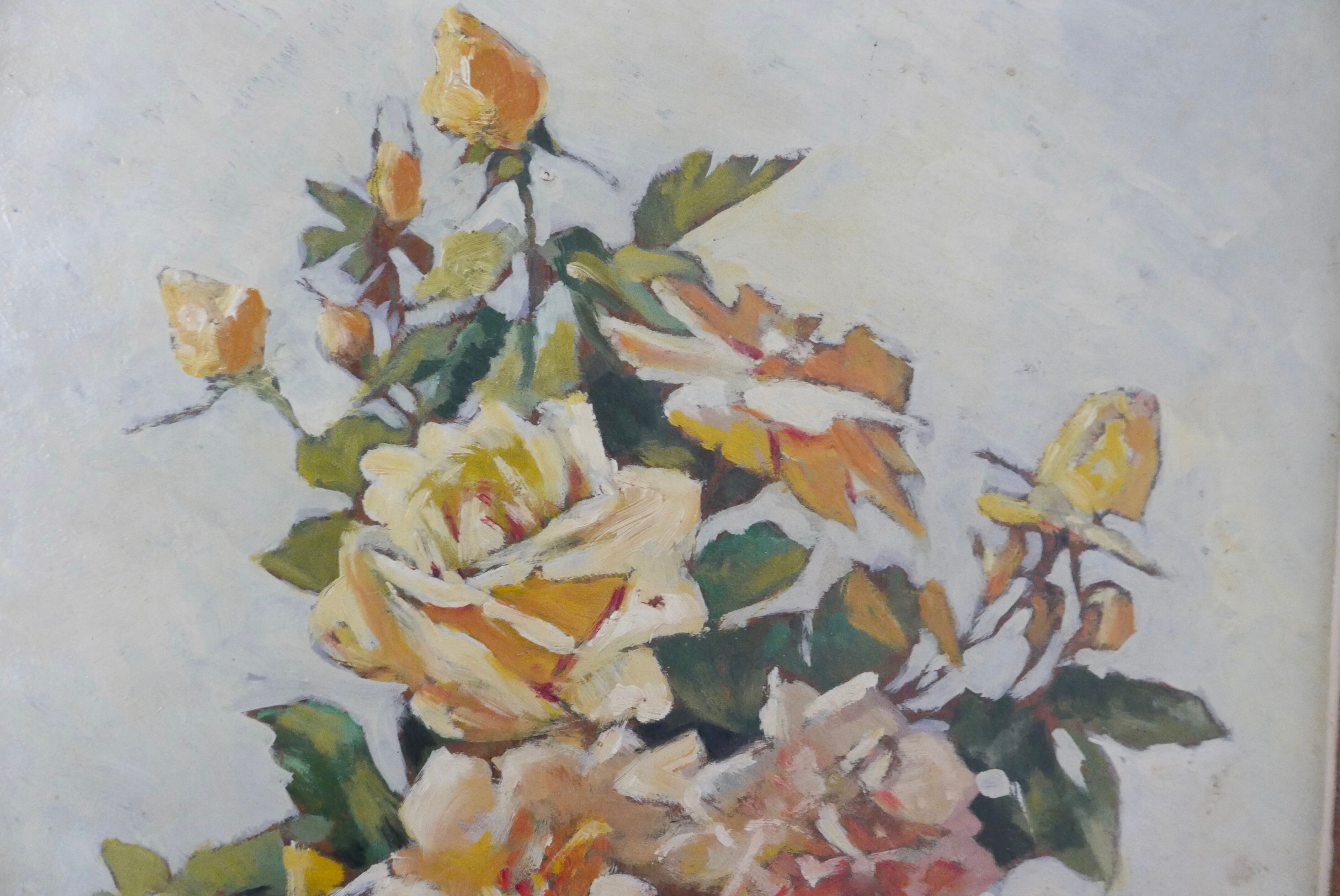 Still life painting, "bouquet" painting by C Roy, 1950s