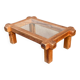 Coffee table with a glass top in Scandinavian brutalist style made of pine.