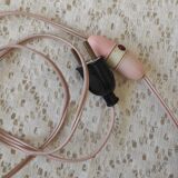 Pink clichy globe lamp and golden metal foot