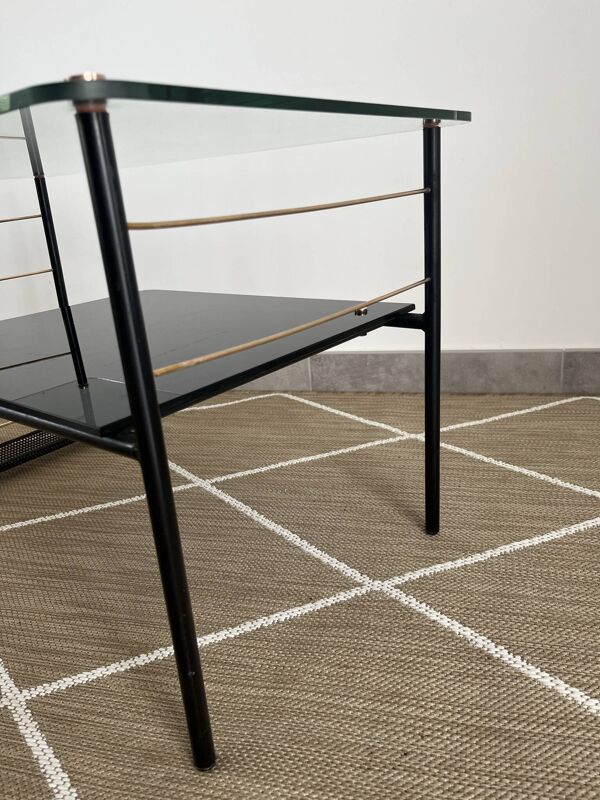 Table basse métal et verre avec porte revue Roche Bobois des années 50'