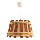 Vintage 1970s burlap and wood pendant light
