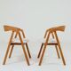 Set of 6 rustic oak wood dining chairs in safari beige.