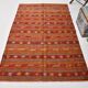 4x7 Red Orange Striped Handmade Wool Kilim Rug