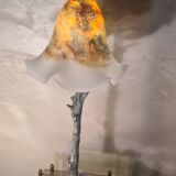 large American art deco steel patina lamp, 64x24 tulip signed max elec ok set to French standard