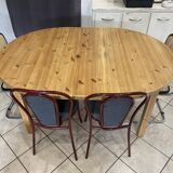 Round table 117cm extendable with a solid pine extension, vintage from the 1970s.