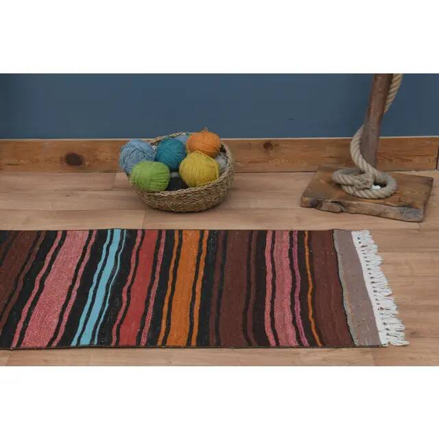 1970s Vintage Turkish Handmade Wool & Cotton Orange Runner Rug 70x311
