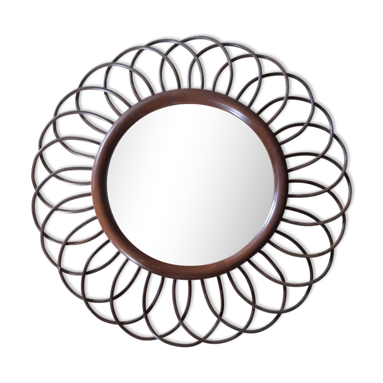 Vintage rattan sun mirror