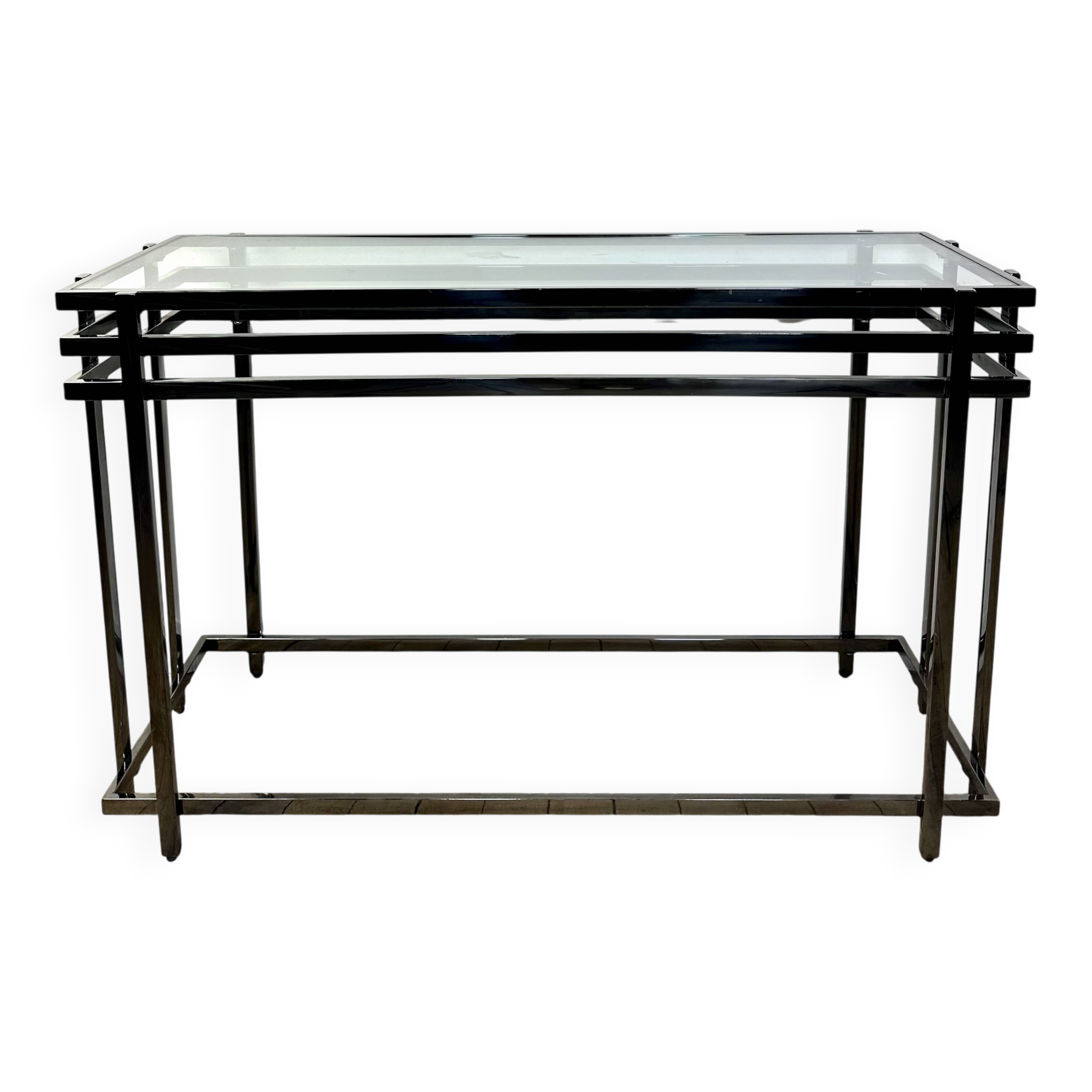 Smoked silver metal console from the 2000s.