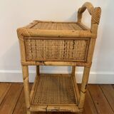 Antique rattan bedside table with vintage drawer