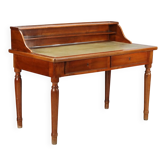 Antique walnut desk with green leather and drawers, Italy, 19th century.