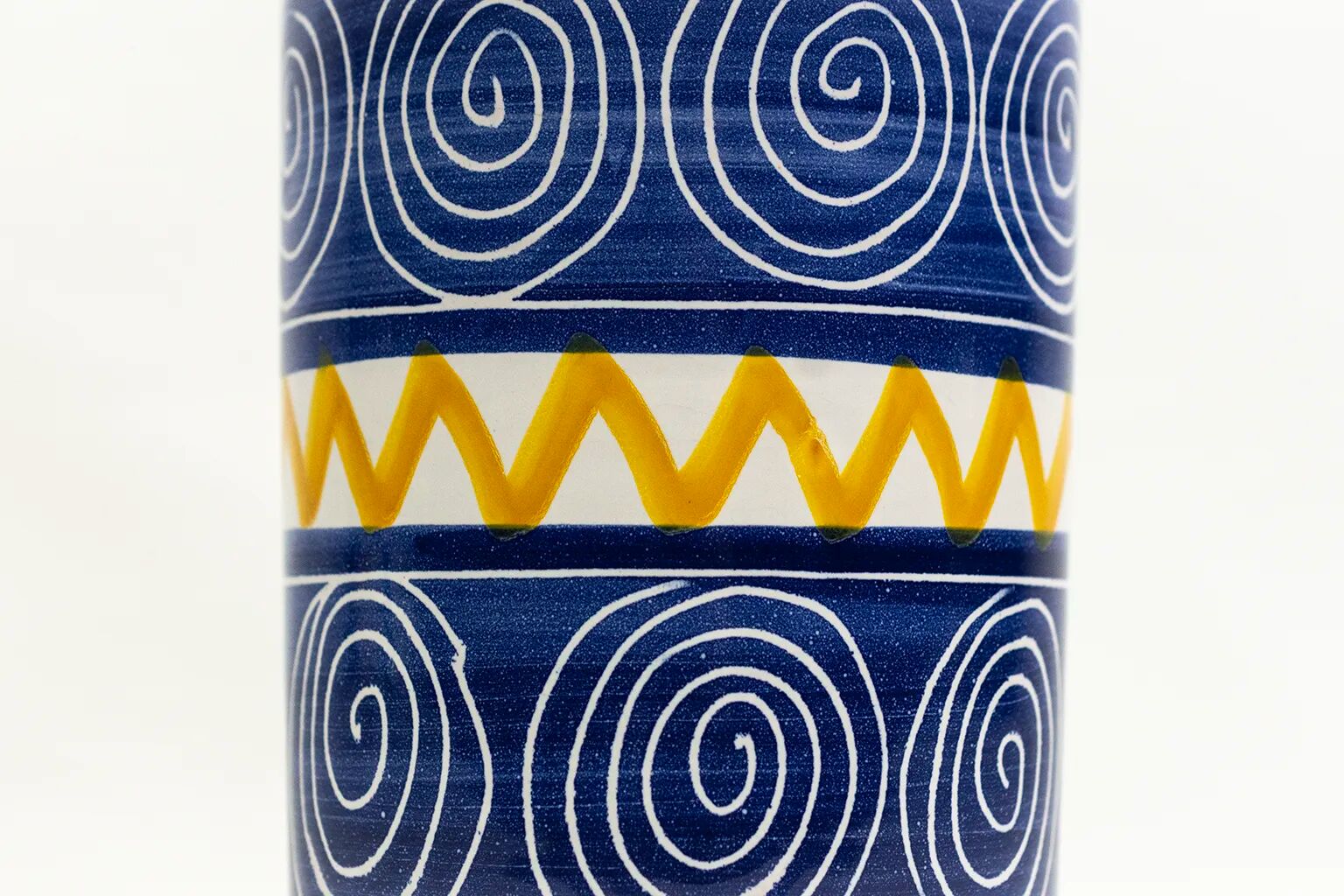 Robert Picault – Enamelled earthenware utensil holder in blue and yellow – Vallauris