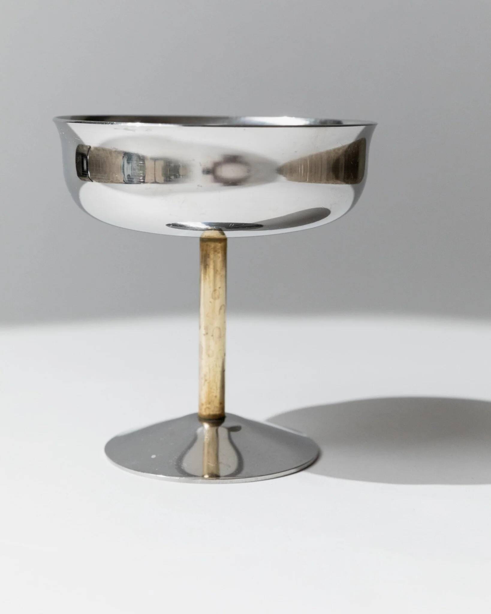 Set of 6 Vintage Champagne Bowls: Argent Stainless Steel with Golden Stem – Italian 1970s Retro Tableware