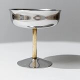 Set of 6 Vintage Champagne Bowls: Argent Stainless Steel with Golden Stem – Italian 1970s Retro Tableware