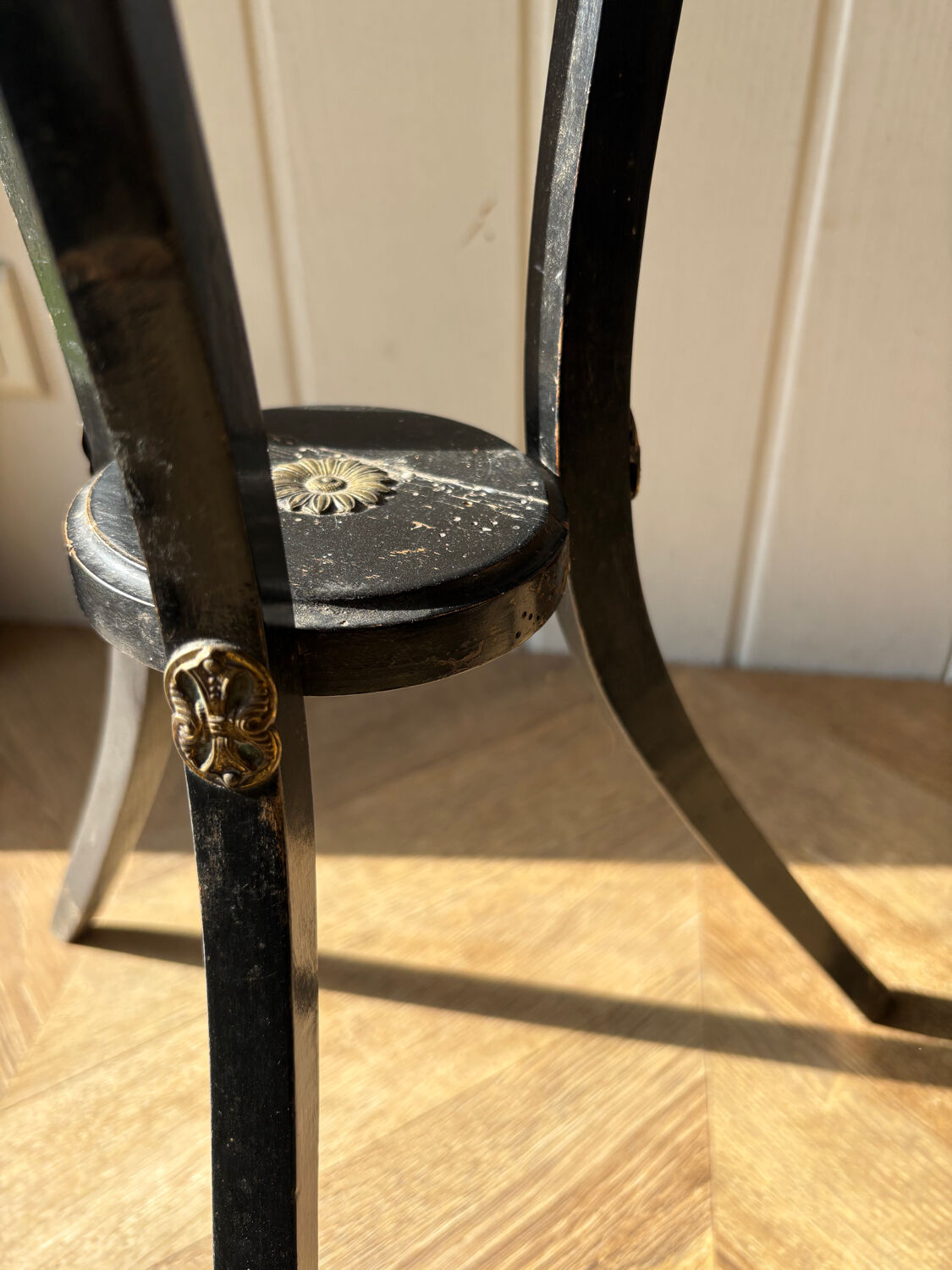 Napoleon III Empire period stool in blackened wood.