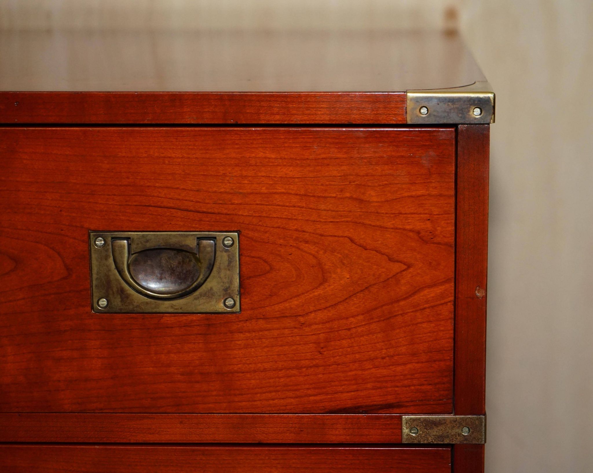 Vintage Military Campaign style chest of drawers in golden oak