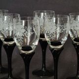 Set de 6 verres à liqueur bicolores à pied en verre gravé