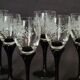 Set of 6 two-tone liqueur glasses with engraved glass foot