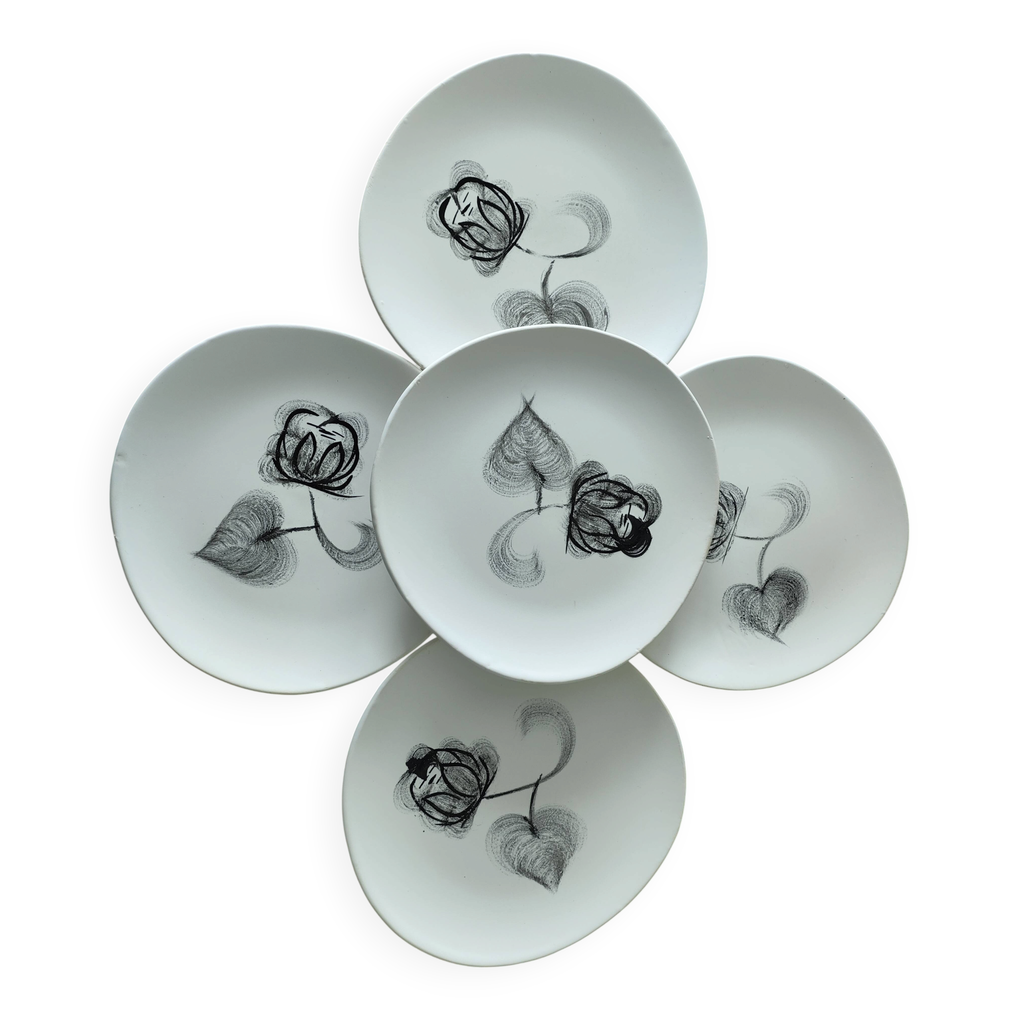 Set of 5 Niderviller Black Rose plates