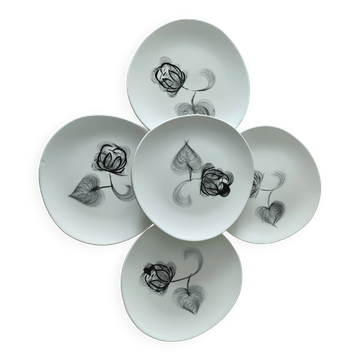Ensemble de 5 assiettes Niderviller Rose noire