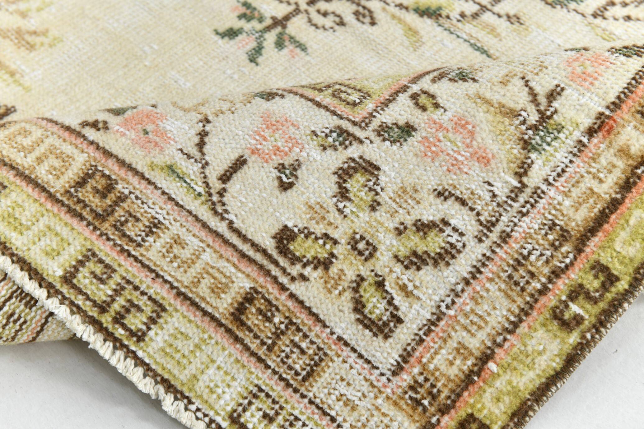 Tapis Vintage Turc Crème, Médaillon Floral, Style Shabby Chic, 150x250Cm