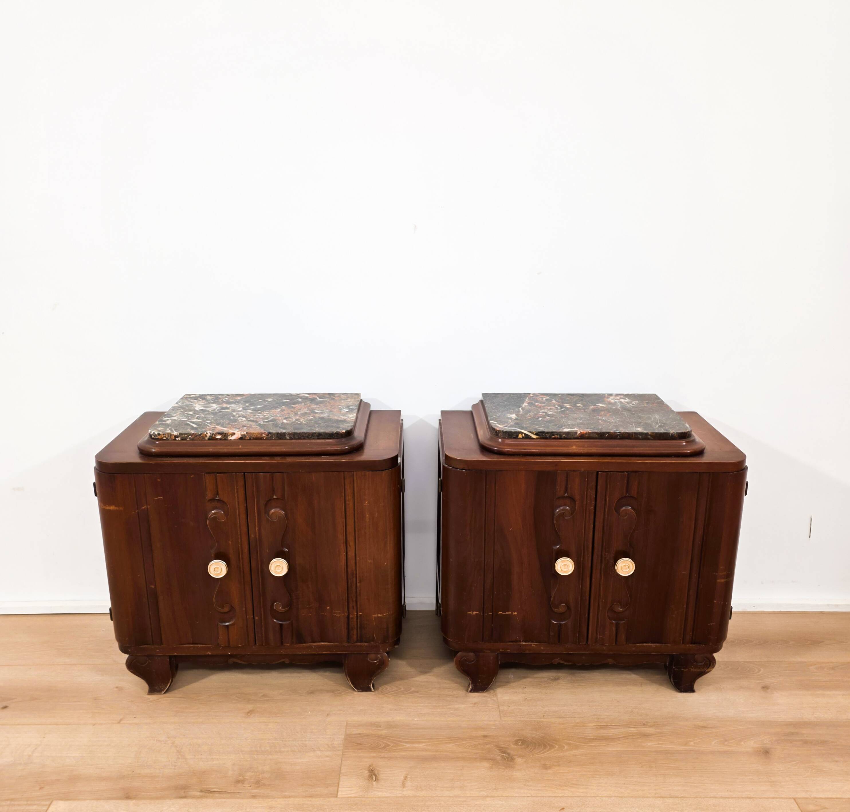 Pair of Art Deco marble bedside tables, 1940s