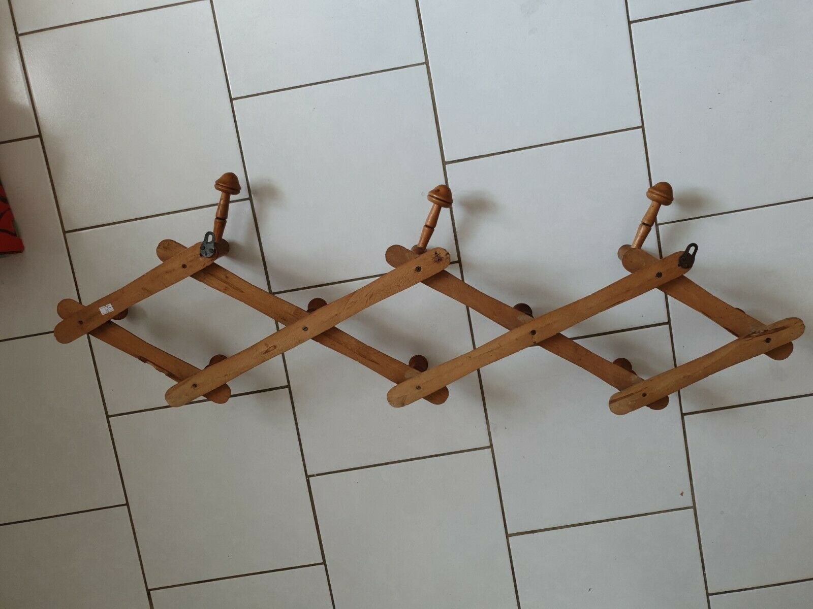 Vintage wooden coat rack imitation bamboo accordion 10 patères