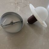 Pair of onyx and walnut suspended light fixtures