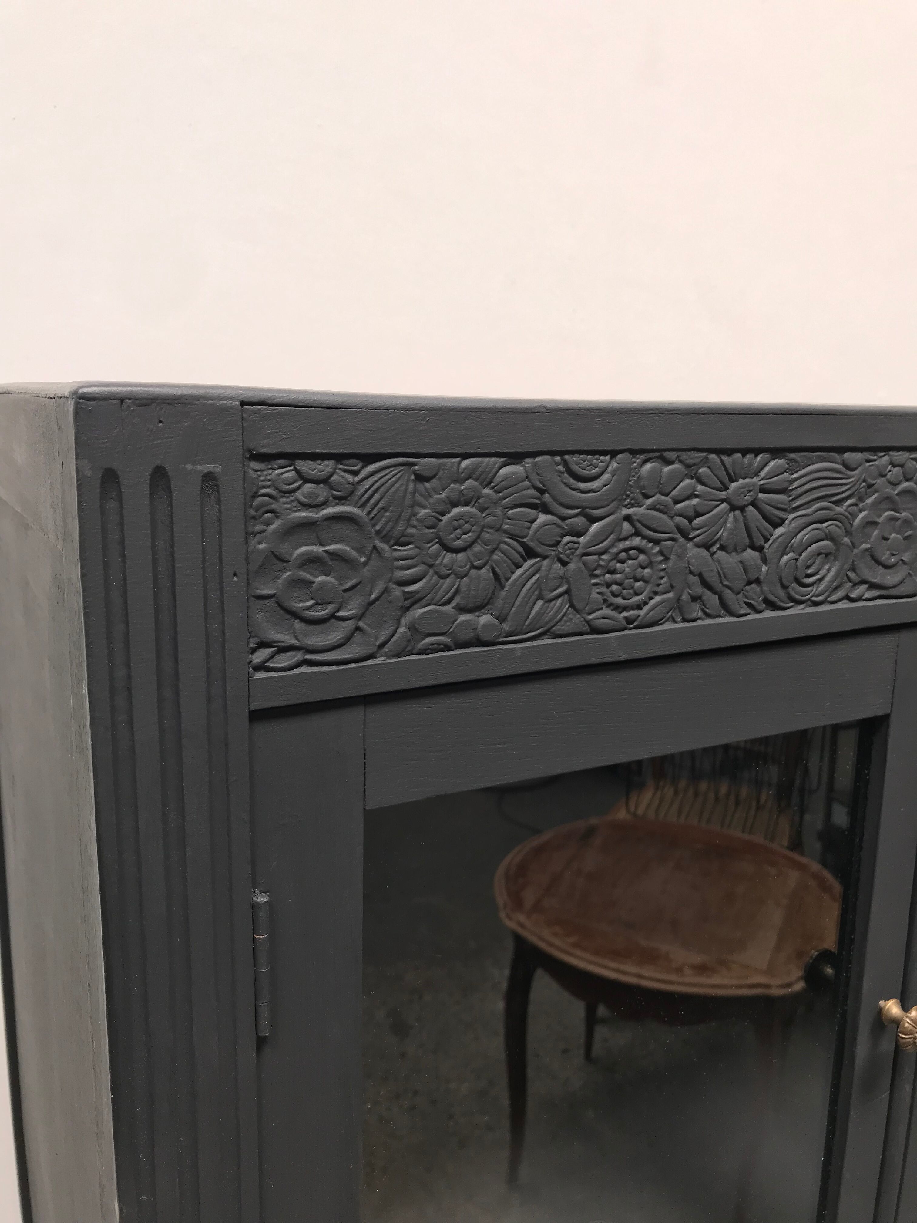 Matte 1930s black glass cabinet