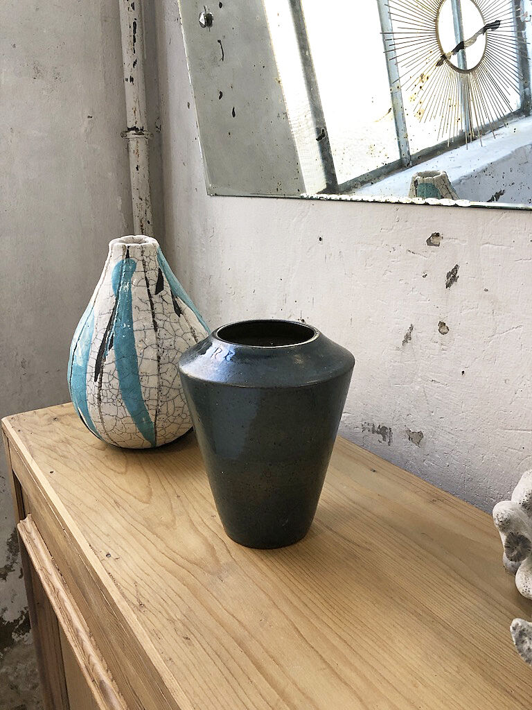 Blue duck speckled ceramic vase