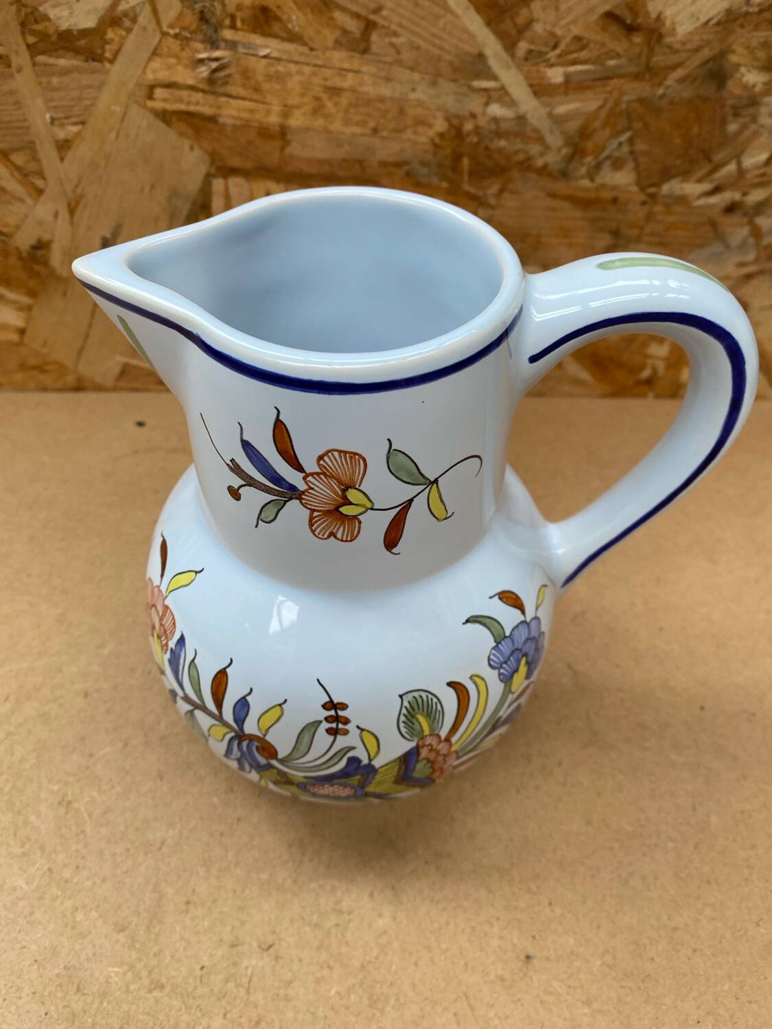 Old pitcher decor rouen geo martel white ceramic vintage flower decor #b644