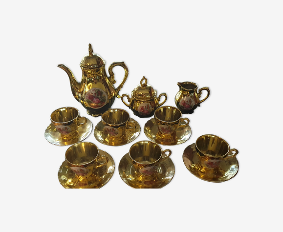 Service à cafe porcelaine de bavière dorée