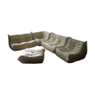 Vintage sofa "Togo" beige leather model designed by Michel Ducaroy 1973