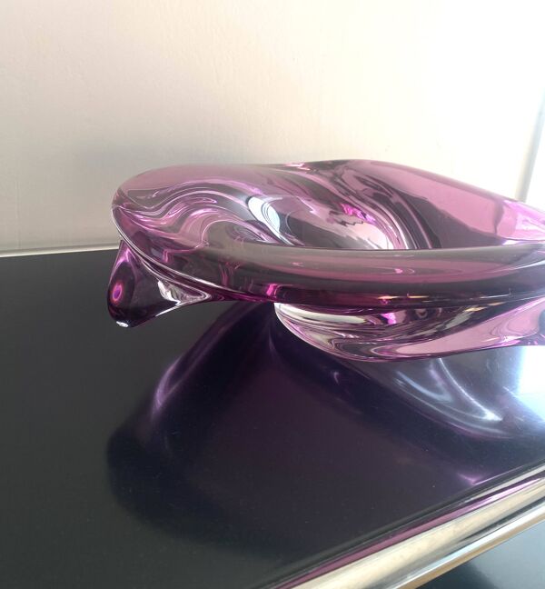 Val Saint Lambert Grand Plat Cristal Violet Murano objet Vase Moderne  Anci
