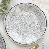 2 Small vintage plates in black and white speckled Italian earthenware