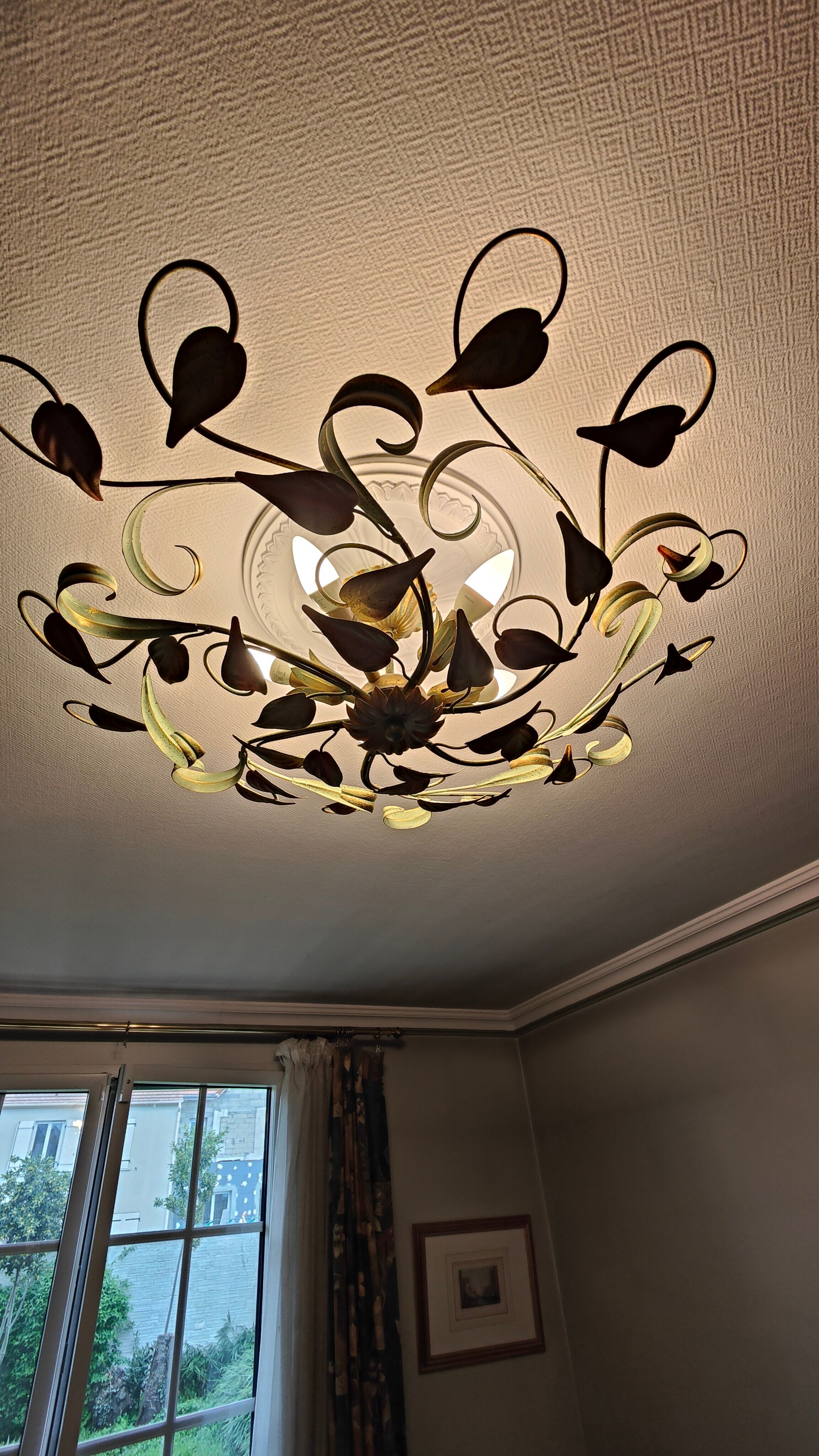 Ceiling lamp painted metal foliage Roche Bobois