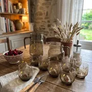 Large vintage orangeade service with smoky glass, country decor from the 70s - 14 pieces.