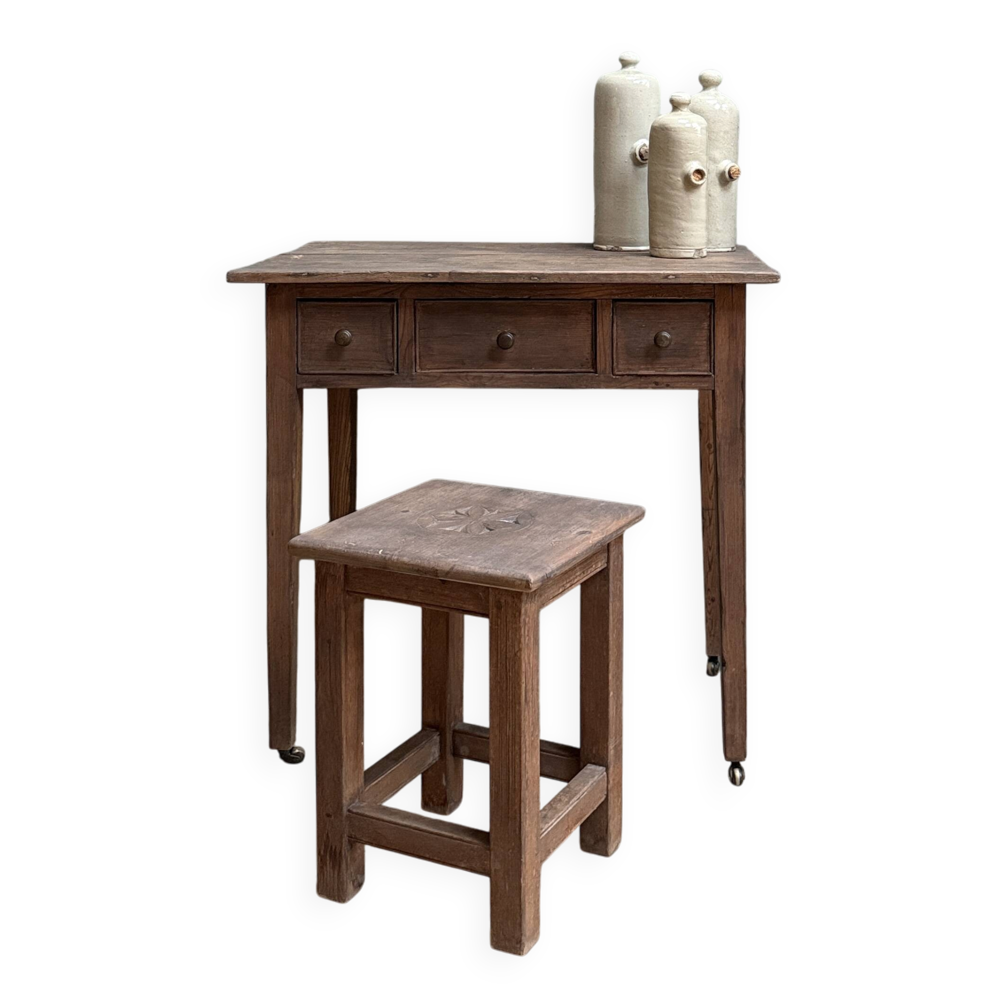Small antique desk on wheels