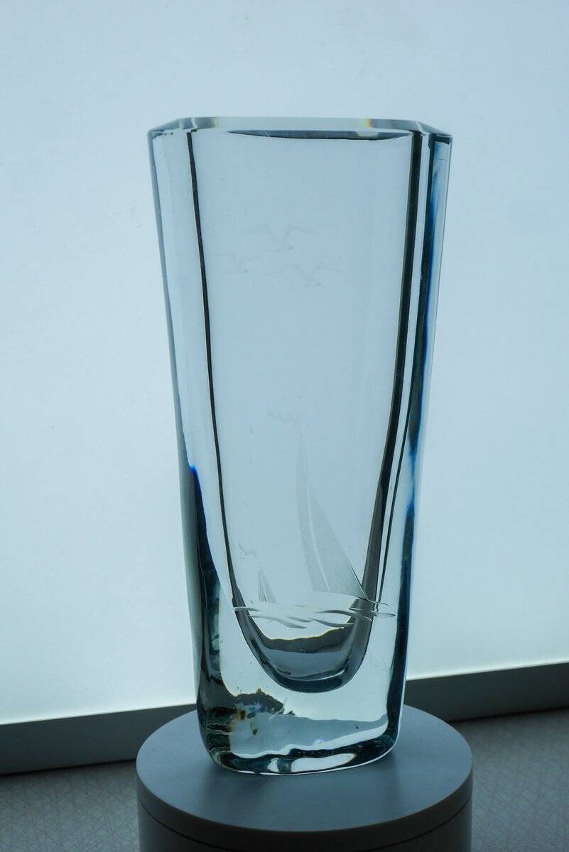 Etched glass vase with nautical theme from Strömbergshyttan, Sweden