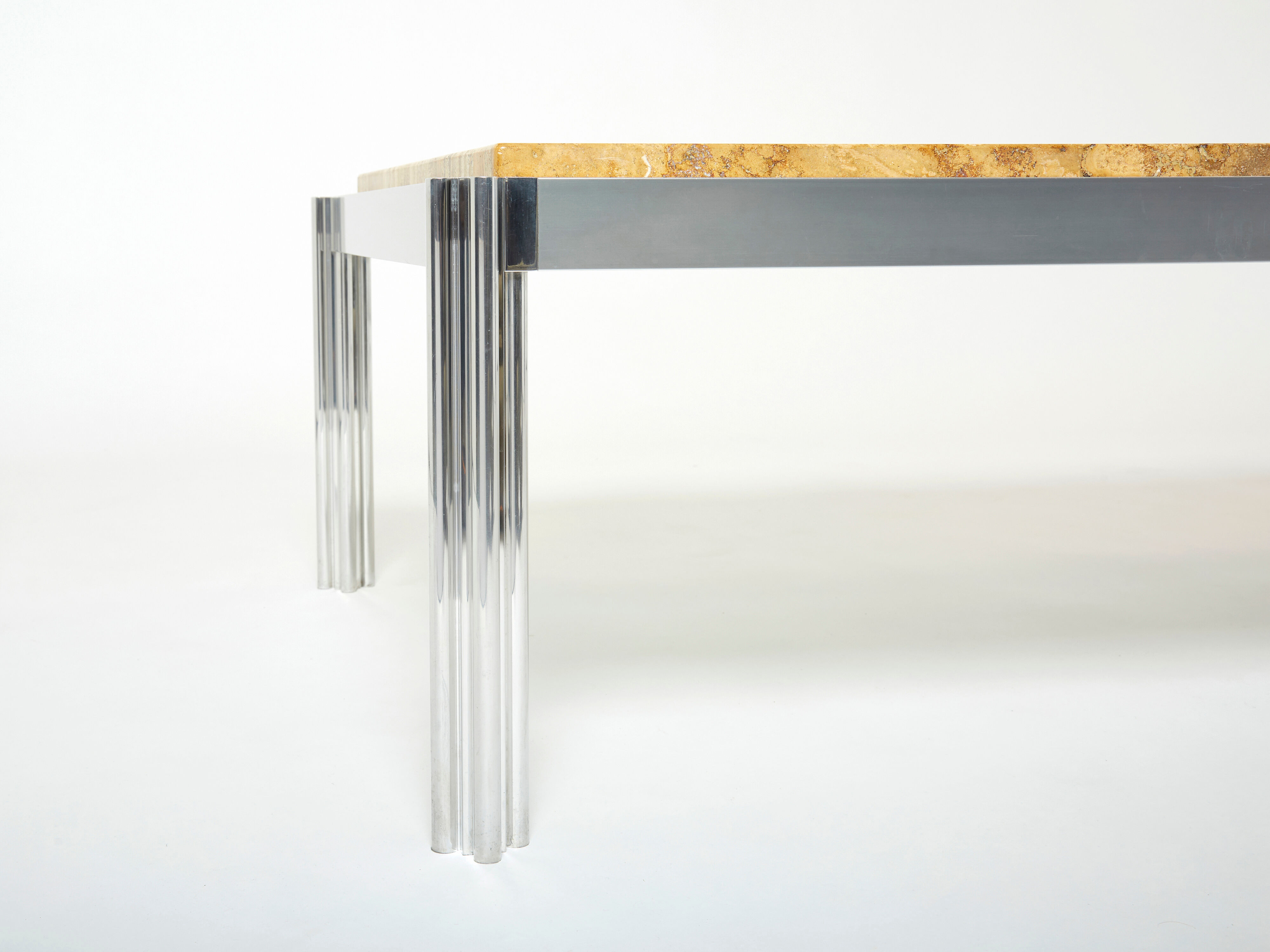 Coffee table chrome aluminum travertine yellow George Ciancimino 1975