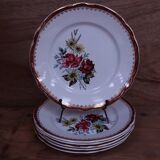 6 flat plates in half porcelain signed FB Floral decoration