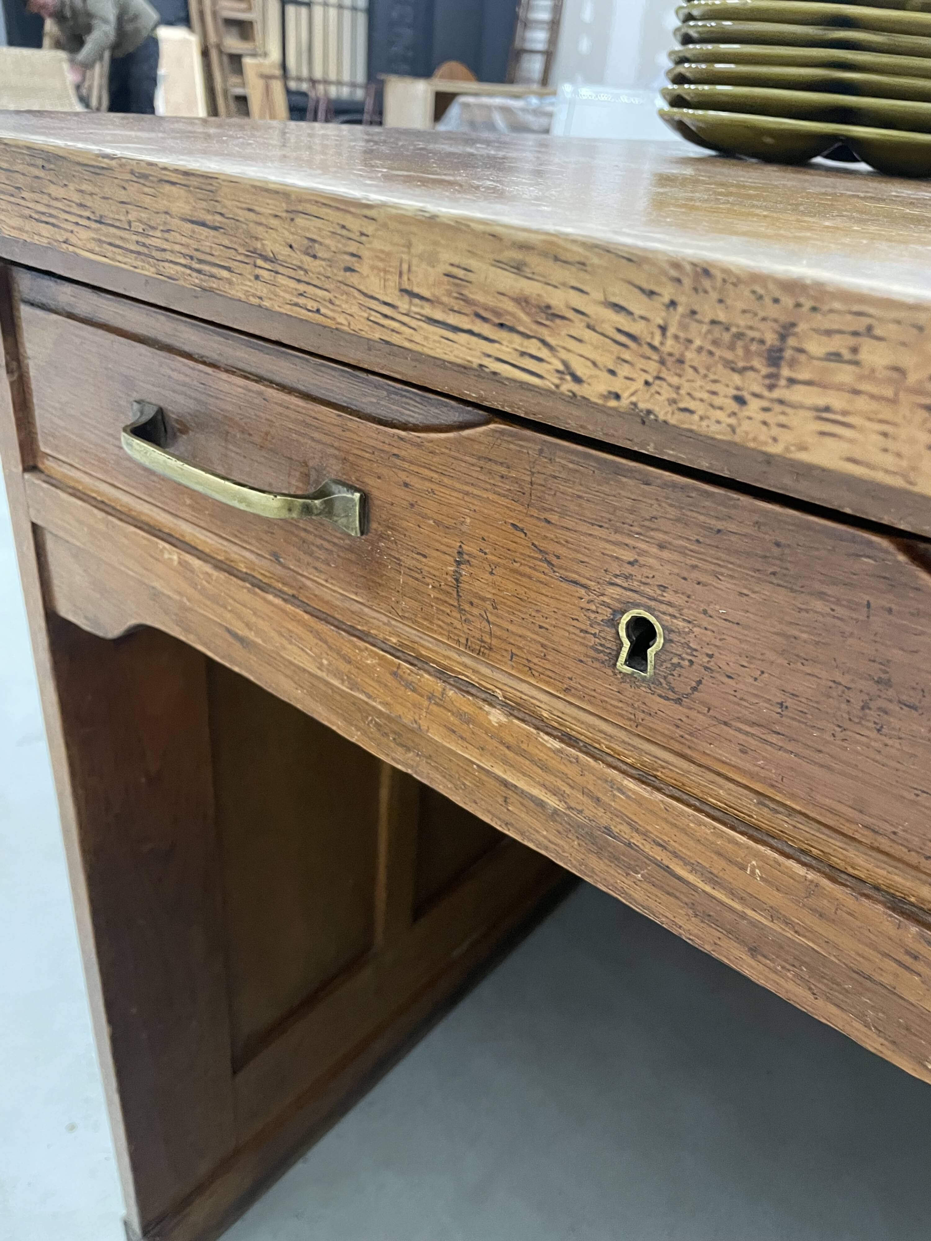 Oak and veneer counter or desk
